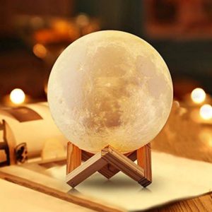 Kumaka 3D Night Lunar Moon Lamp with USB Cable 5 Different Tap to Changing Colors Wooden Mount for Home Decor and Gifts