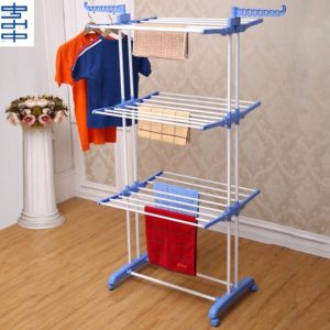 Powder-Coated Steel Double Pole Cloth Drying Laundry Rack Stand(Blue)
