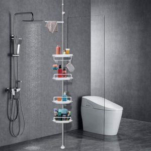 Kumaka 4 Layer Adjustable Stainless-Steel Shower Caddy Corner Tripod Storage Rack for Bathroom Kitchen Wall Shelf with Hanging Hooks