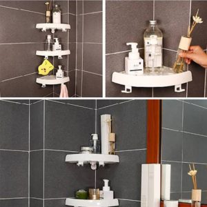 Kumaka 1 Layer Adjustable Stainless-Steel Corner Storage Rack for Bathroom Kitchen Wall Shelf with Hanging Hooks