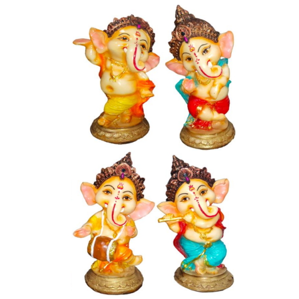 Kumaka | Dancing Ganesha Set of 4 | Lord Ganesha Dancing, Playing Instruments & Idol Sculpture | Perfect Idols for Home & Office Decor