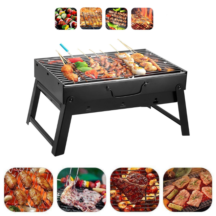 Folding Portable Outdoor Barbecue Charcoal BBQ Grill Oven With Skewers & Tong