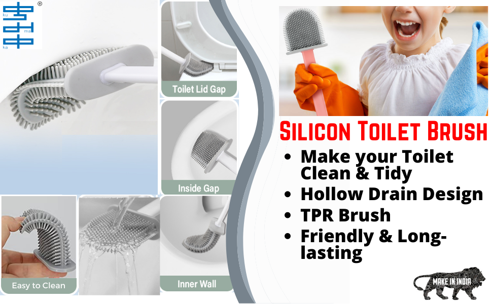 Kumaka Silicon Toilet Brush with Slim Holder | Toilet Cleaner Brush | Anti-drip Toilet Brush | Easily Clean Toilet Corner